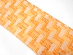 本場筑前博多　幾何学に花唐草模様織り出し　名古屋帯